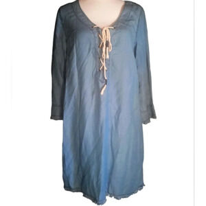 Anthropologie Michael Stars Medium Wash Chambray Lace Up Dress Size Small